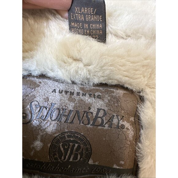 St Johns Bay XL Faux Shearling Lined Leather Jacket Brown Aviator Bomber Coat - Picture 4 of 11